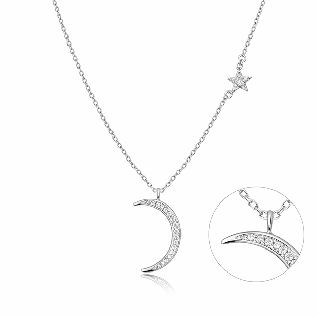 Crescent Moon Pendant Necklace with Star Accent