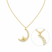 Yellow Gold Crescent Moon Star Pendant Necklace