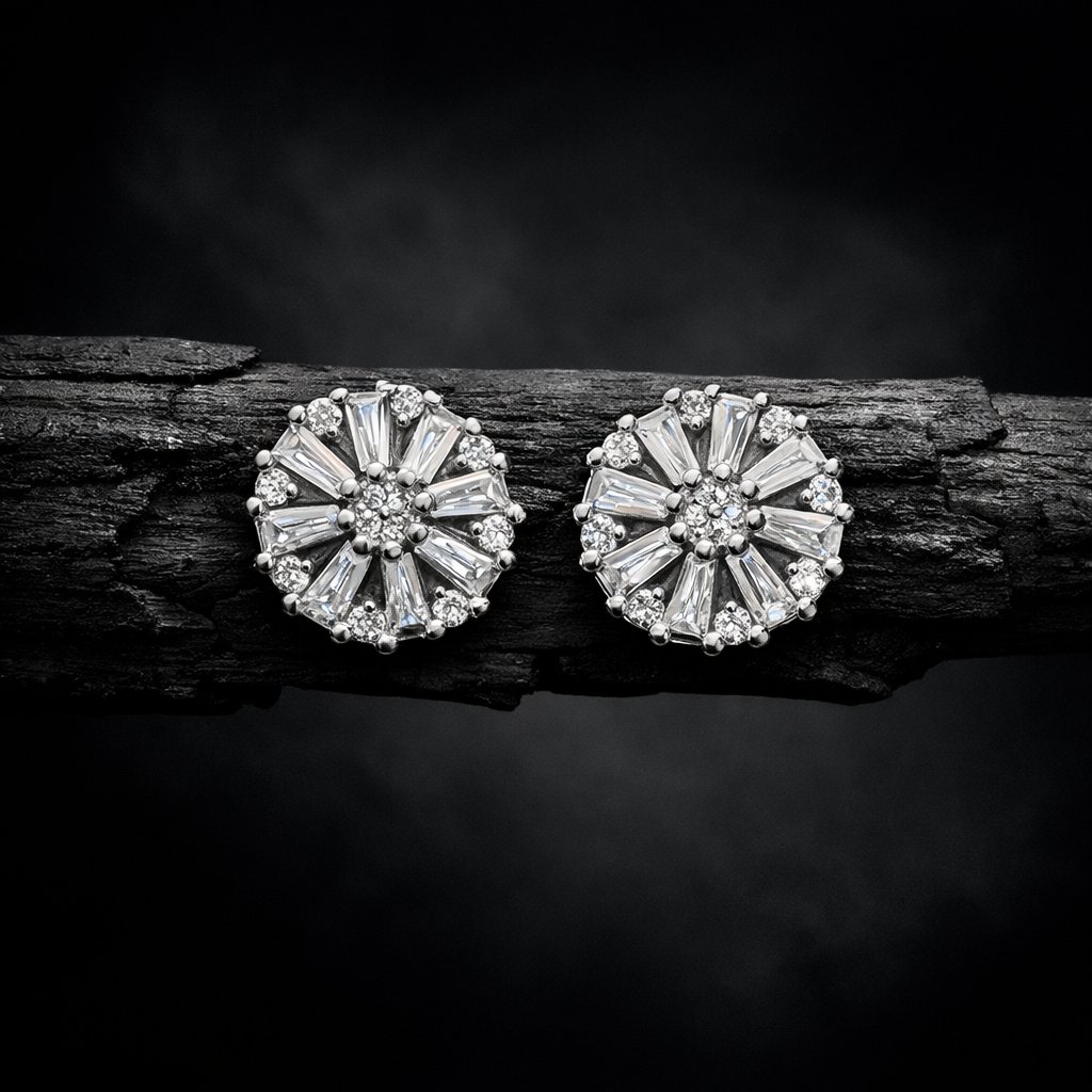 Elegant Floral Stone Stud Earrings