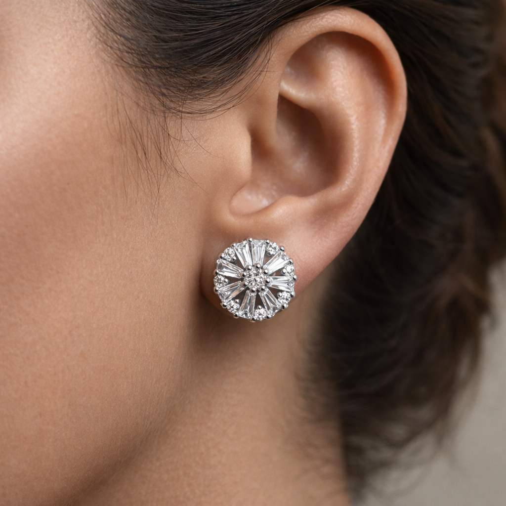 Elegant Floral Stone Stud Earrings