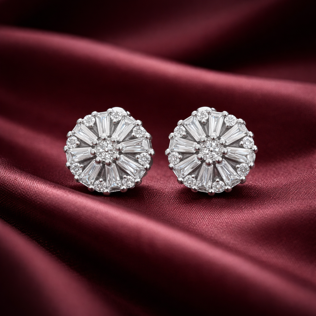 Elegant Floral Stone Stud Earrings