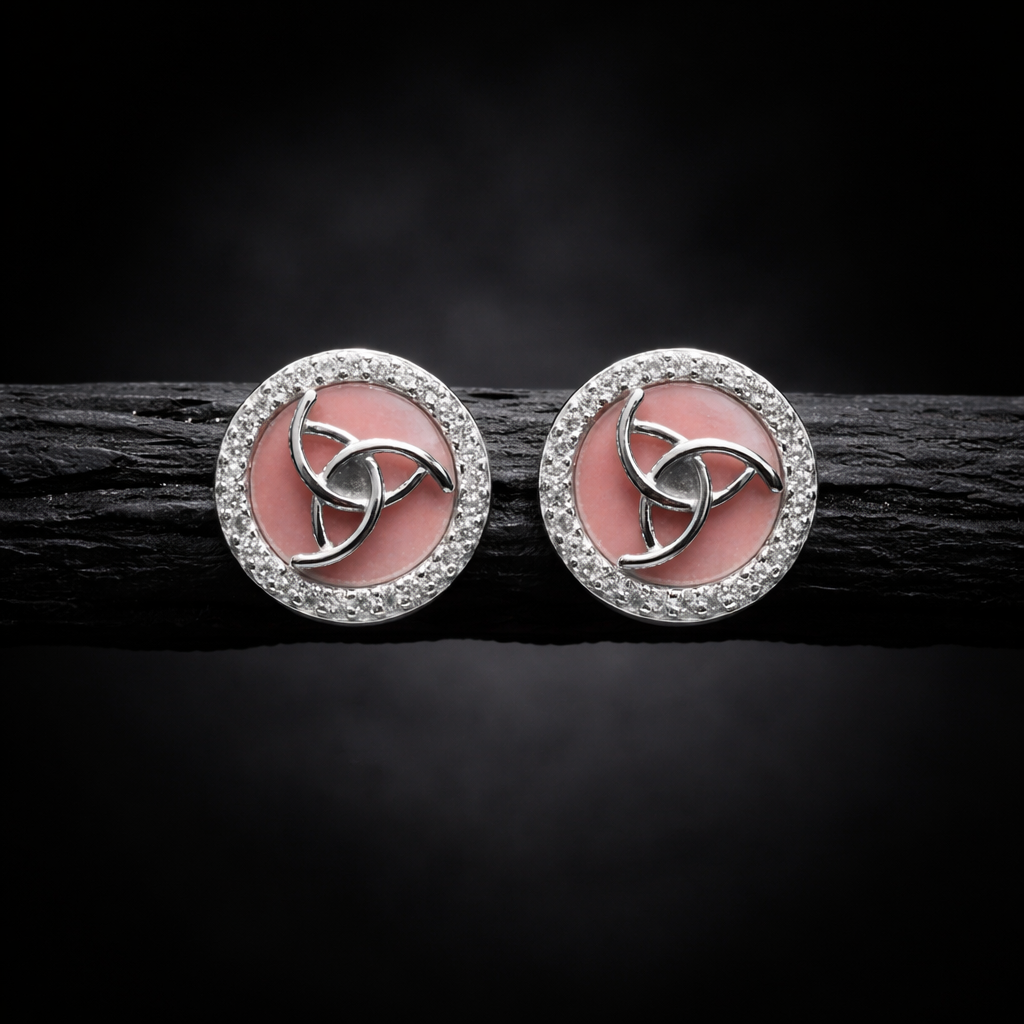 Elegant Pink Round Stud Earrings