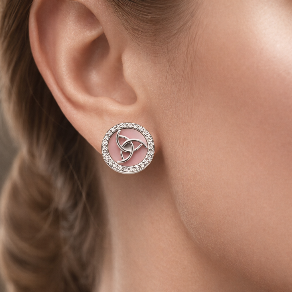 Elegant Pink Round Stud Earrings