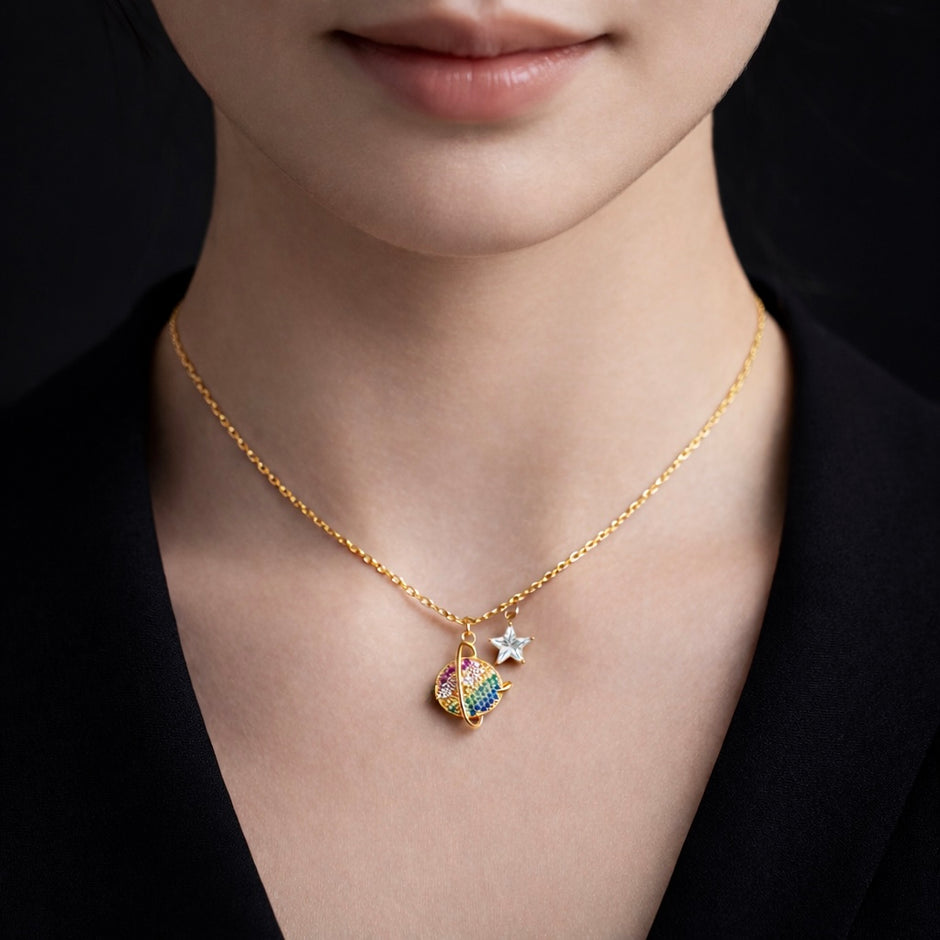 Gold Plated Planet & Star Pendant Necklace