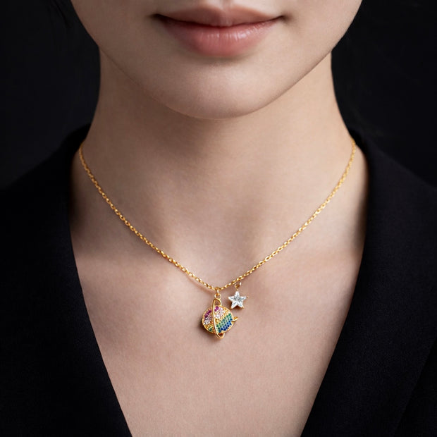 Gold Plated Planet & Star Pendant Necklace