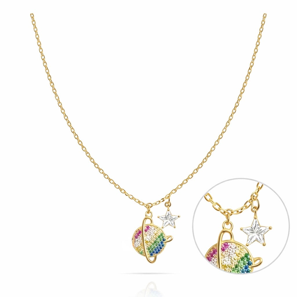 Gold Plated Planet & Star Pendant Necklace