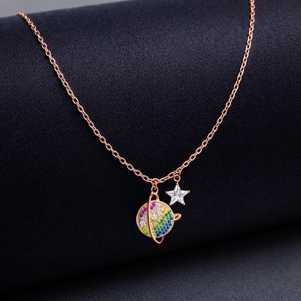 Gold Plated Planet & Star Pendant Necklace