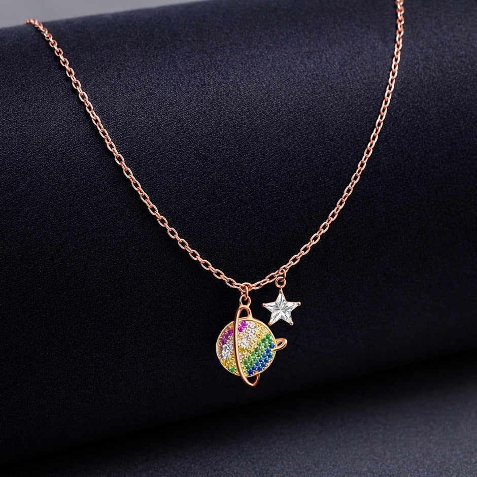 Gold Plated Planet & Star Pendant Necklace