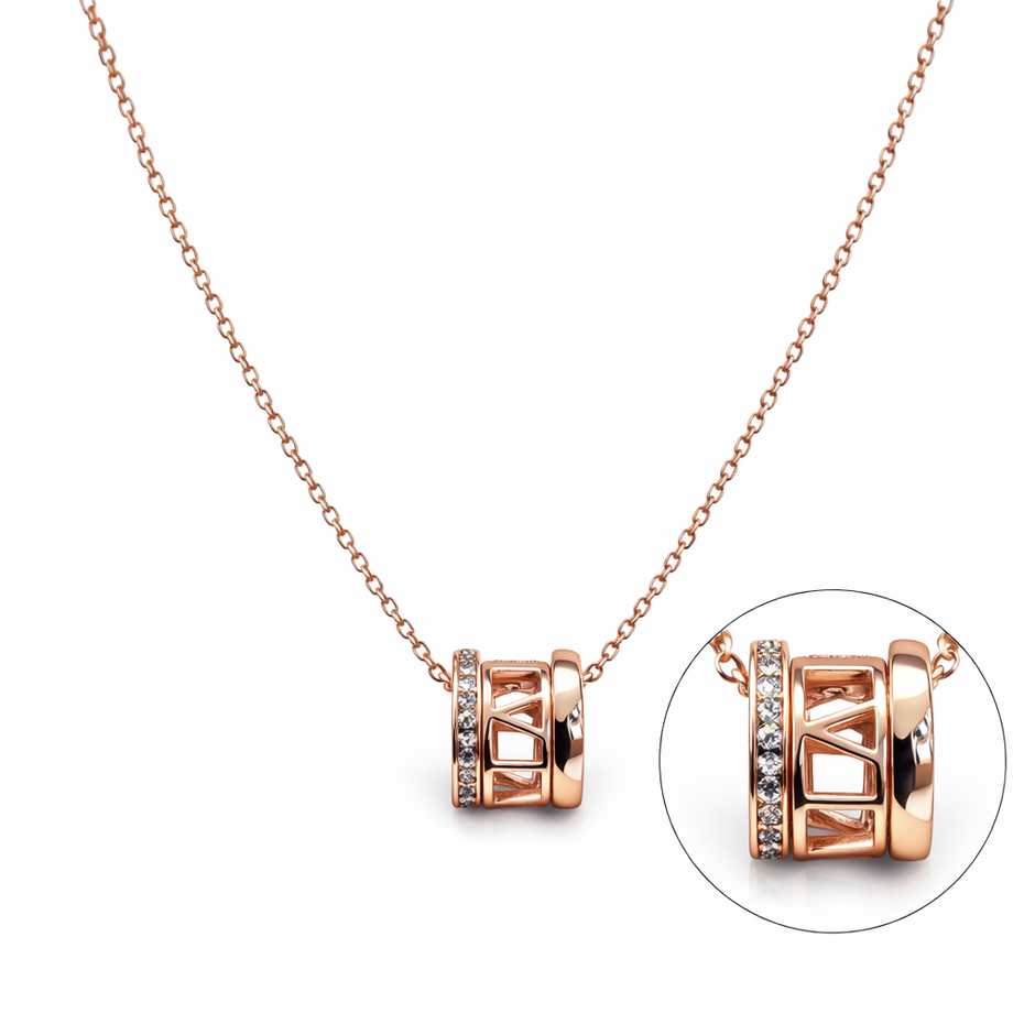 Rose Gold Roman Numeral Barrel Pendant Necklace