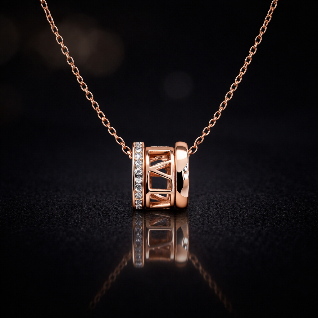 Rose Gold Roman Numeral Barrel Pendant Necklace