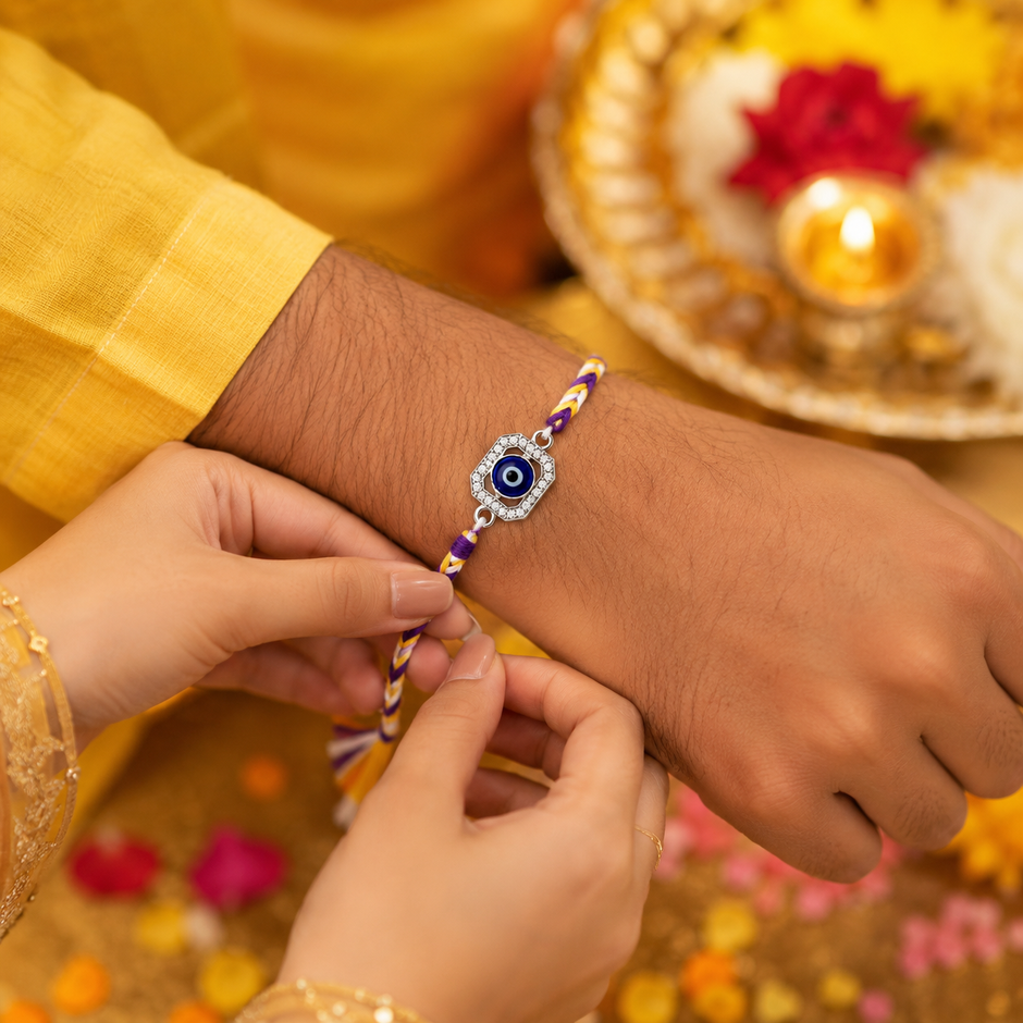 Protective Evil Eye Silver Rakhi