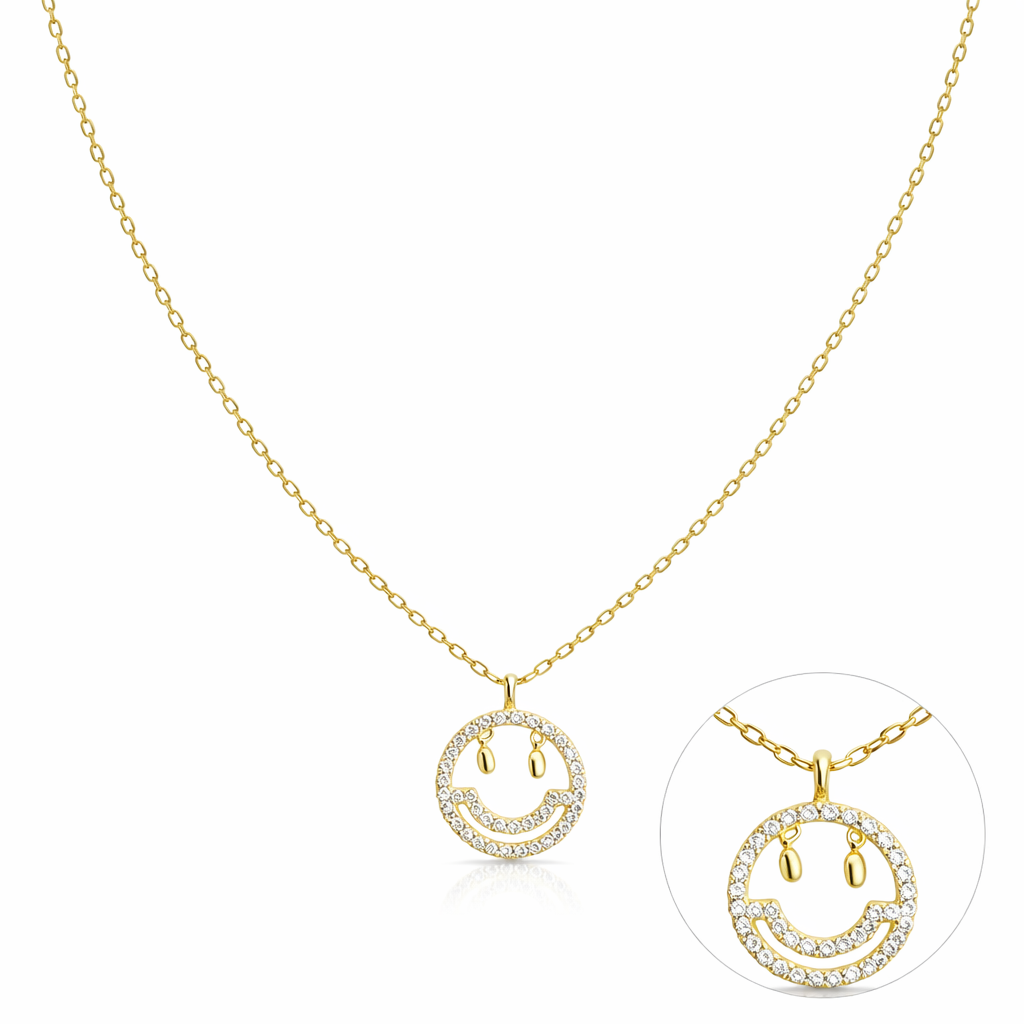 Gold Plated Smiley Face Pendant Necklace