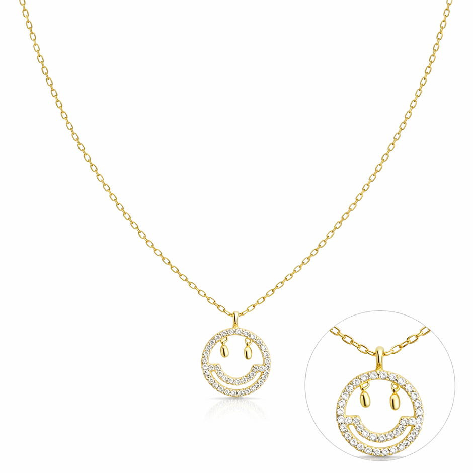 Gold Plated Smiley Face Pendant Necklace