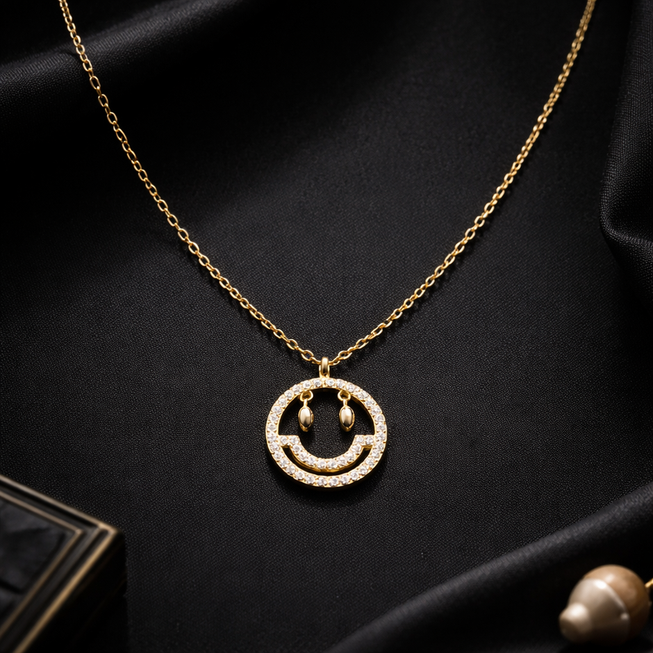 Gold Plated Smiley Face Pendant Necklace