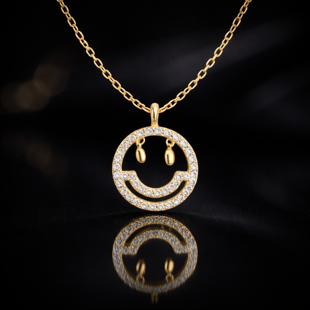 Gold Plated Smiley Face Pendant Necklace