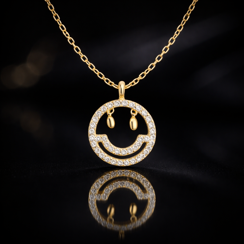 Gold Plated Smiley Face Pendant Necklace