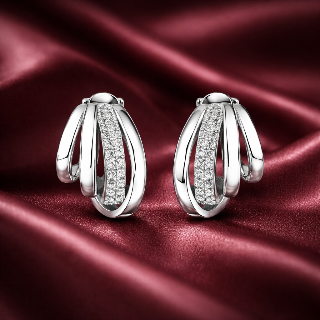 Elegant Twisted Hoop Stone Earrings