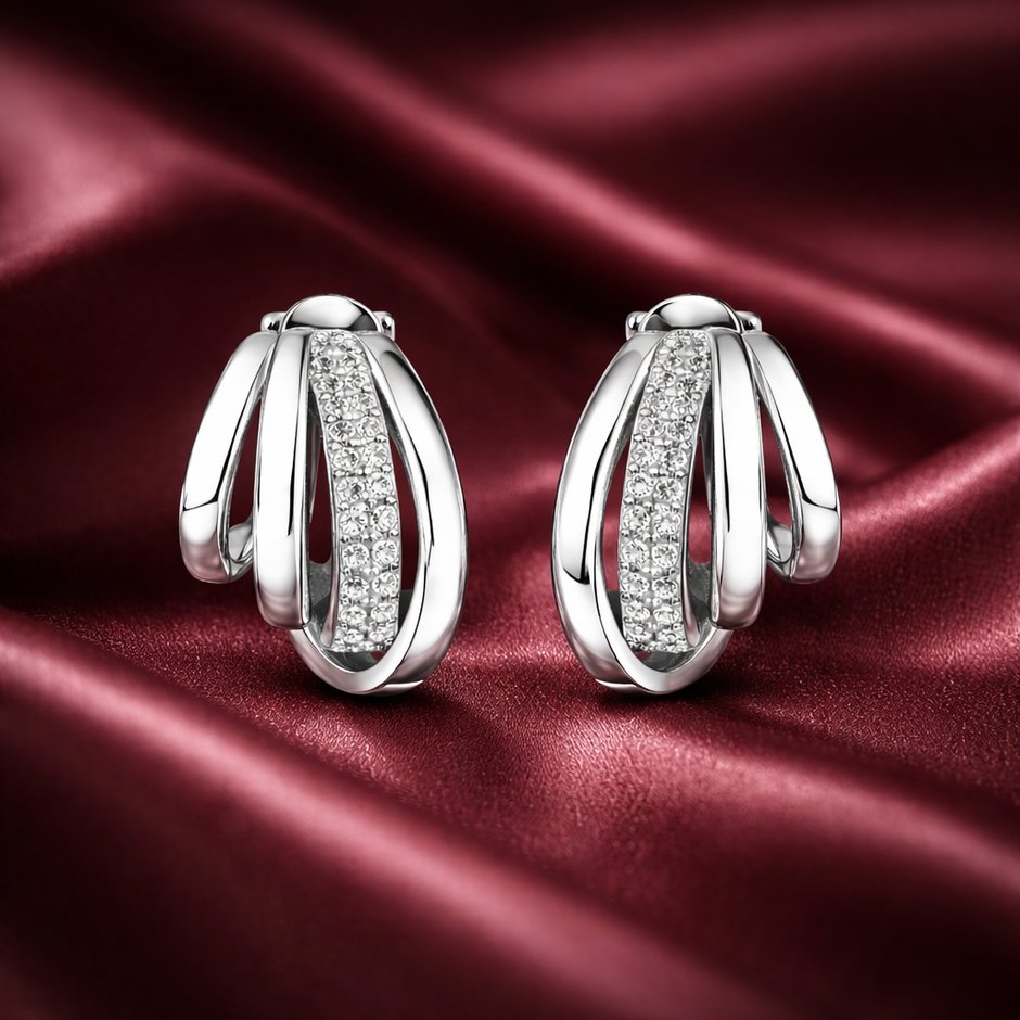 Elegant Twisted Hoop Stone Earrings