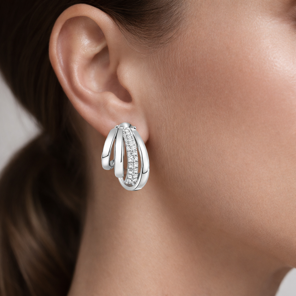 Elegant Twisted Hoop Stone Earrings