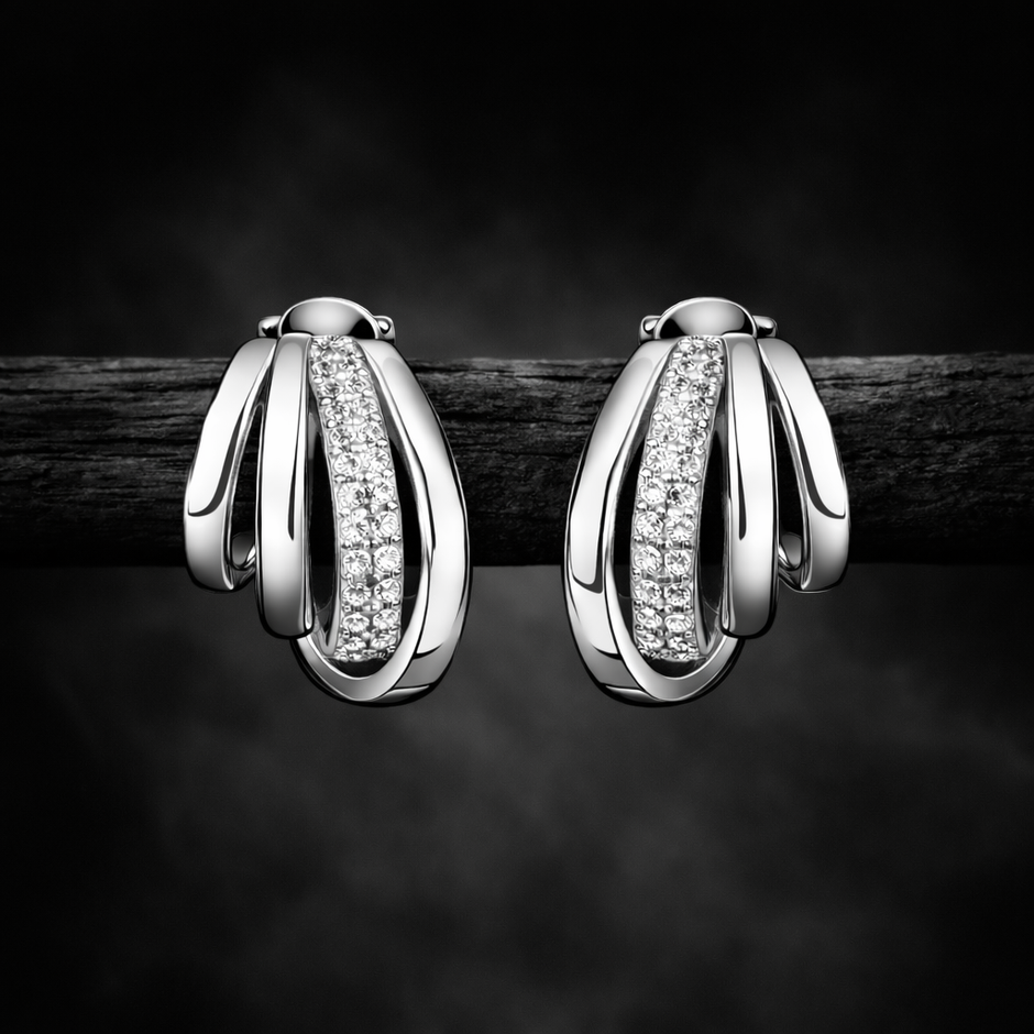 Elegant Twisted Hoop Stone Earrings