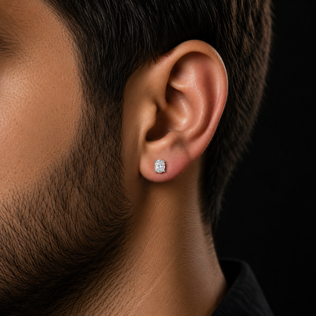 Oval Solitaire Silver Stud