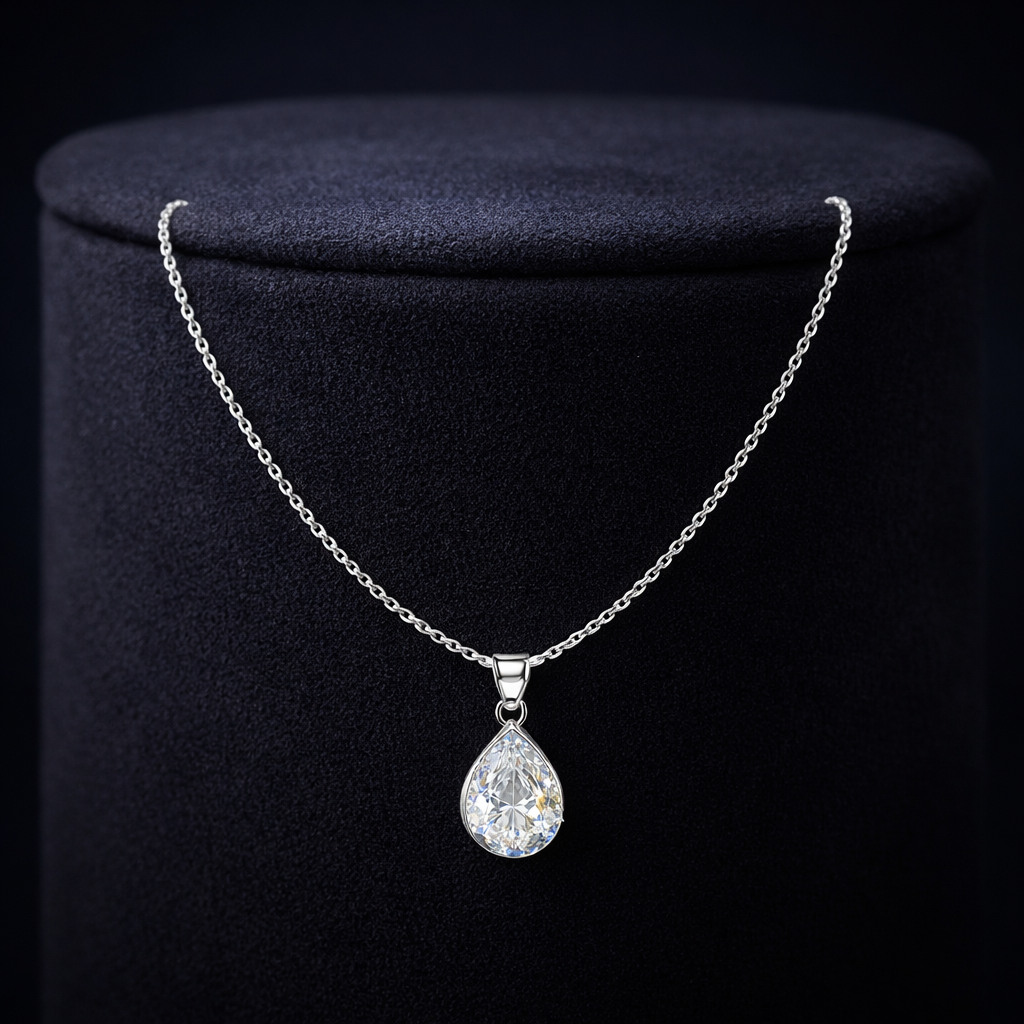 Teardrop Solitaire Style Pendant Necklace