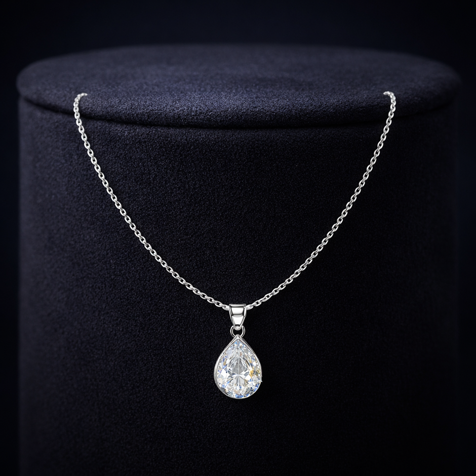 Teardrop Solitaire Style Pendant Necklace