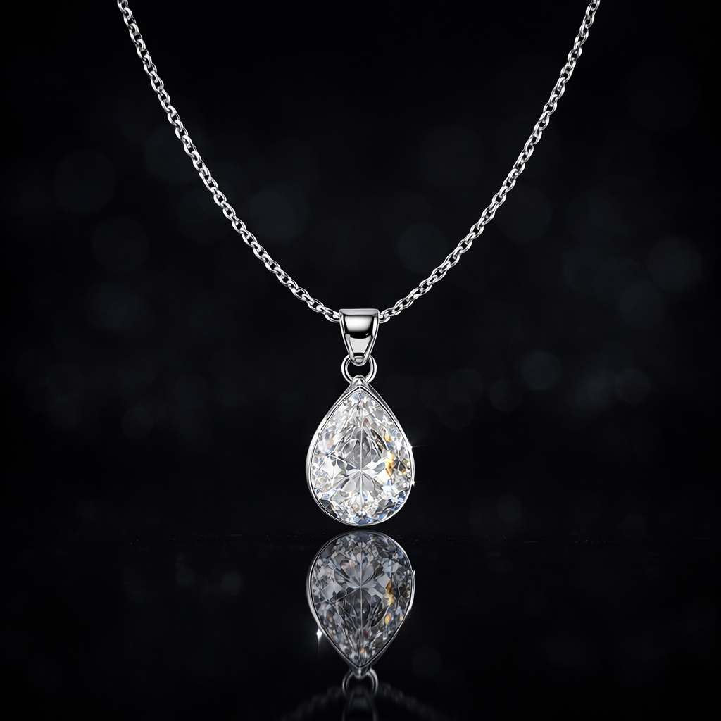 Teardrop Solitaire Style Pendant Necklace