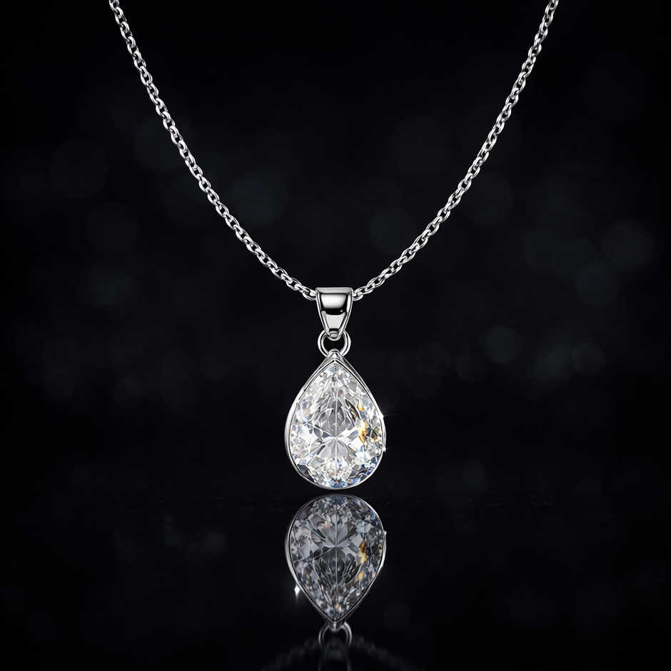 Teardrop Solitaire Style Pendant Necklace
