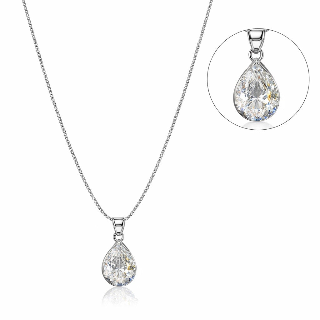 Teardrop Solitaire Style Pendant Necklace