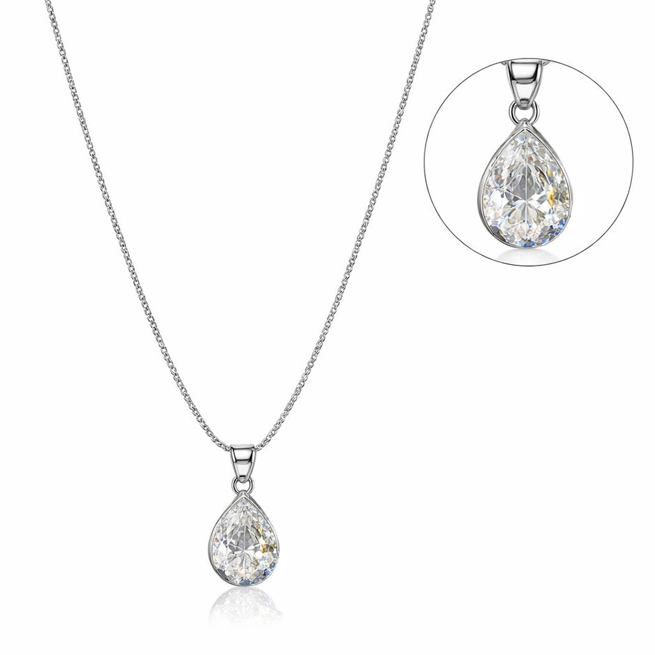 Teardrop Solitaire Style Pendant Necklace