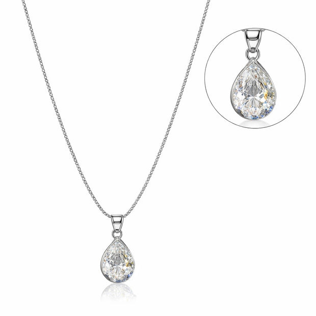 Teardrop Solitaire Style Pendant Necklace
