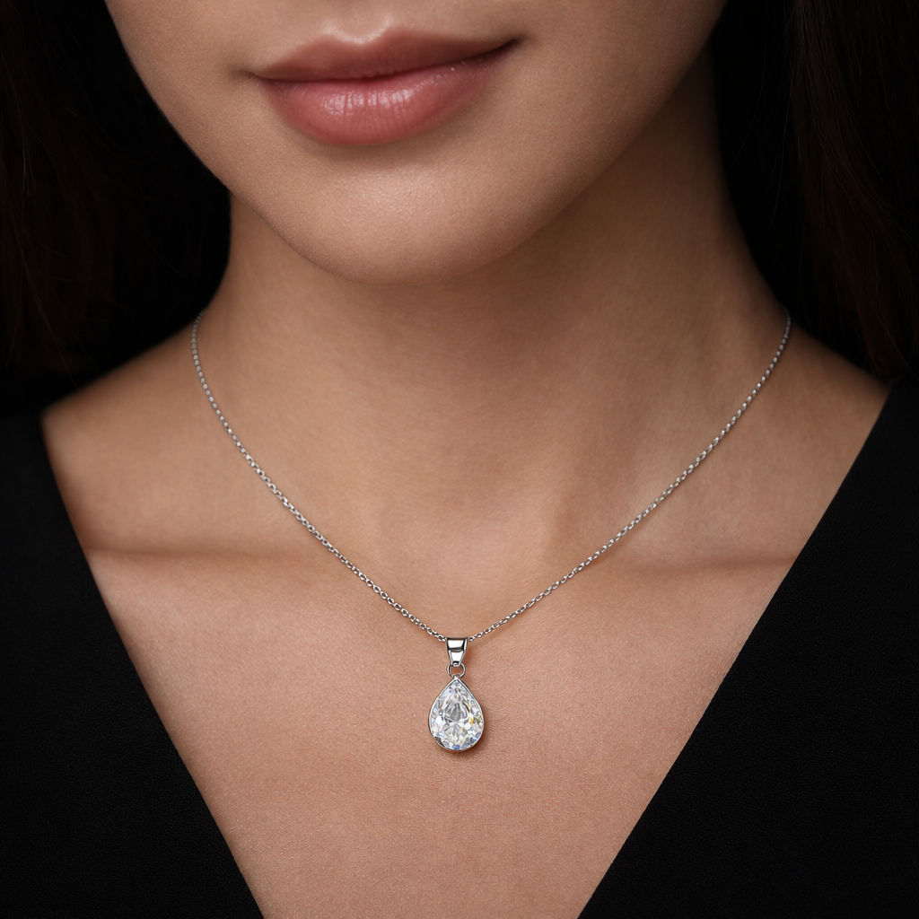 Teardrop Solitaire Style Pendant Necklace