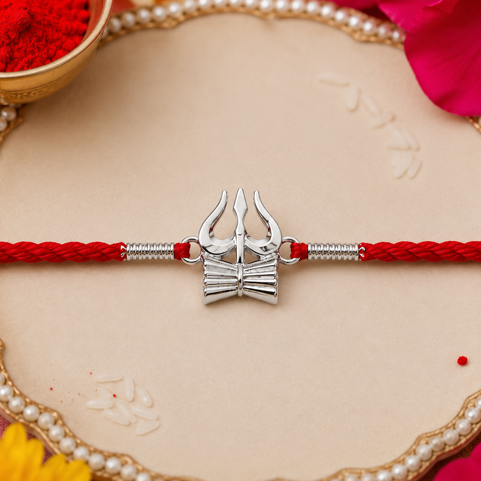 Trishul Damru Silver Rakhi