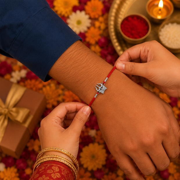 Trishul Damru Silver Rakhi