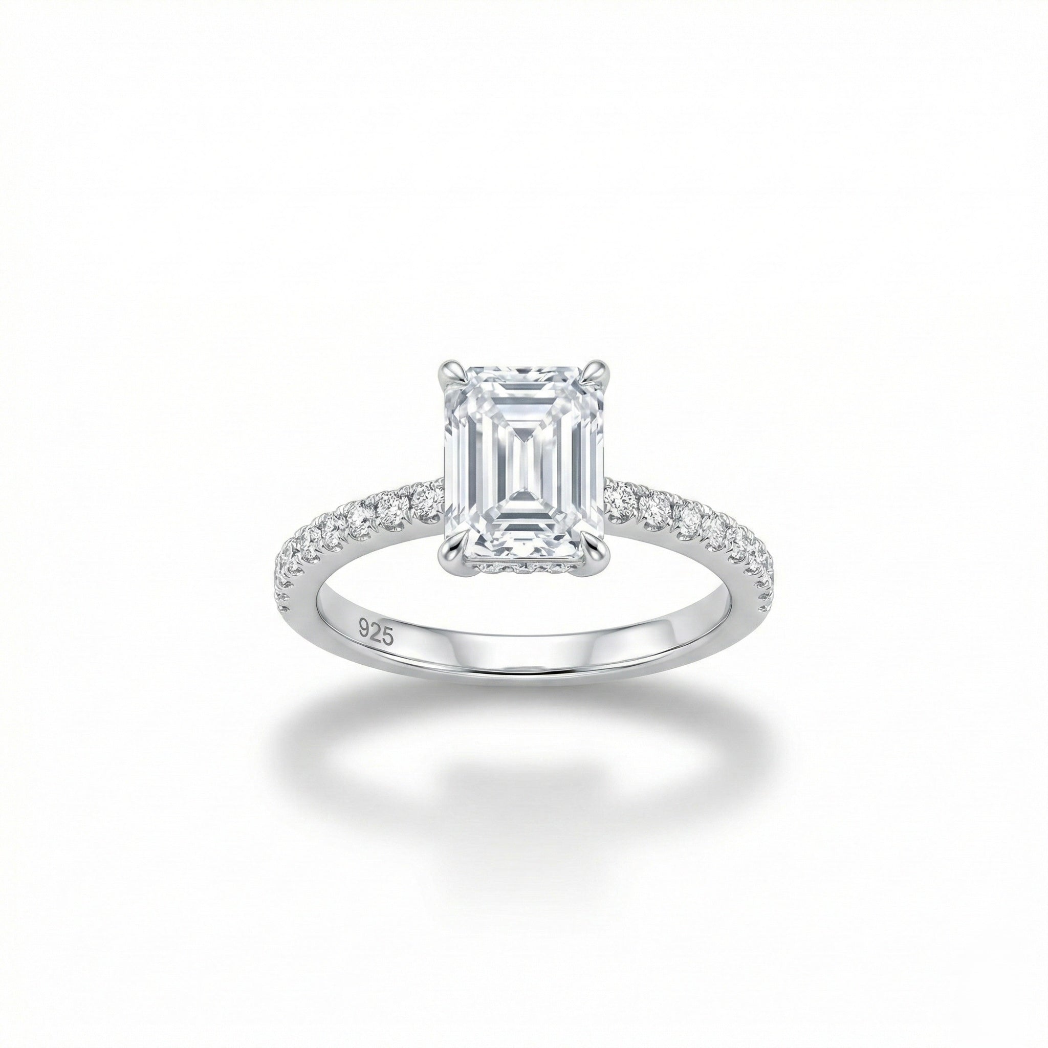 Emerald Cut Solitaire Pave Ring