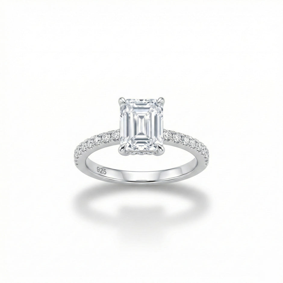 Emerald Cut Solitaire Pave Ring