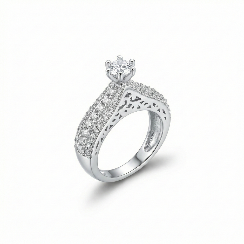 Adjustable Pavé Solitaire Statement Ring