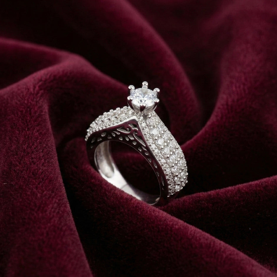 Adjustable Pavé Solitaire Statement Ring