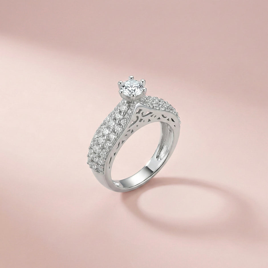Adjustable Pavé Solitaire Statement Ring