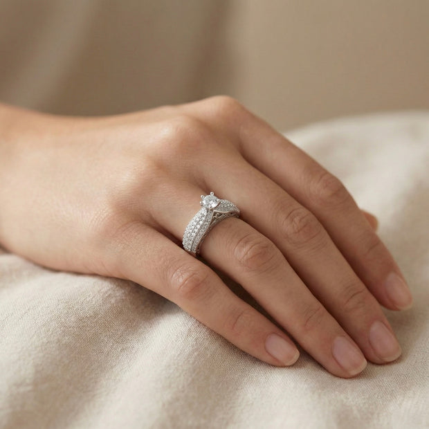 Adjustable Pavé Solitaire Statement Ring