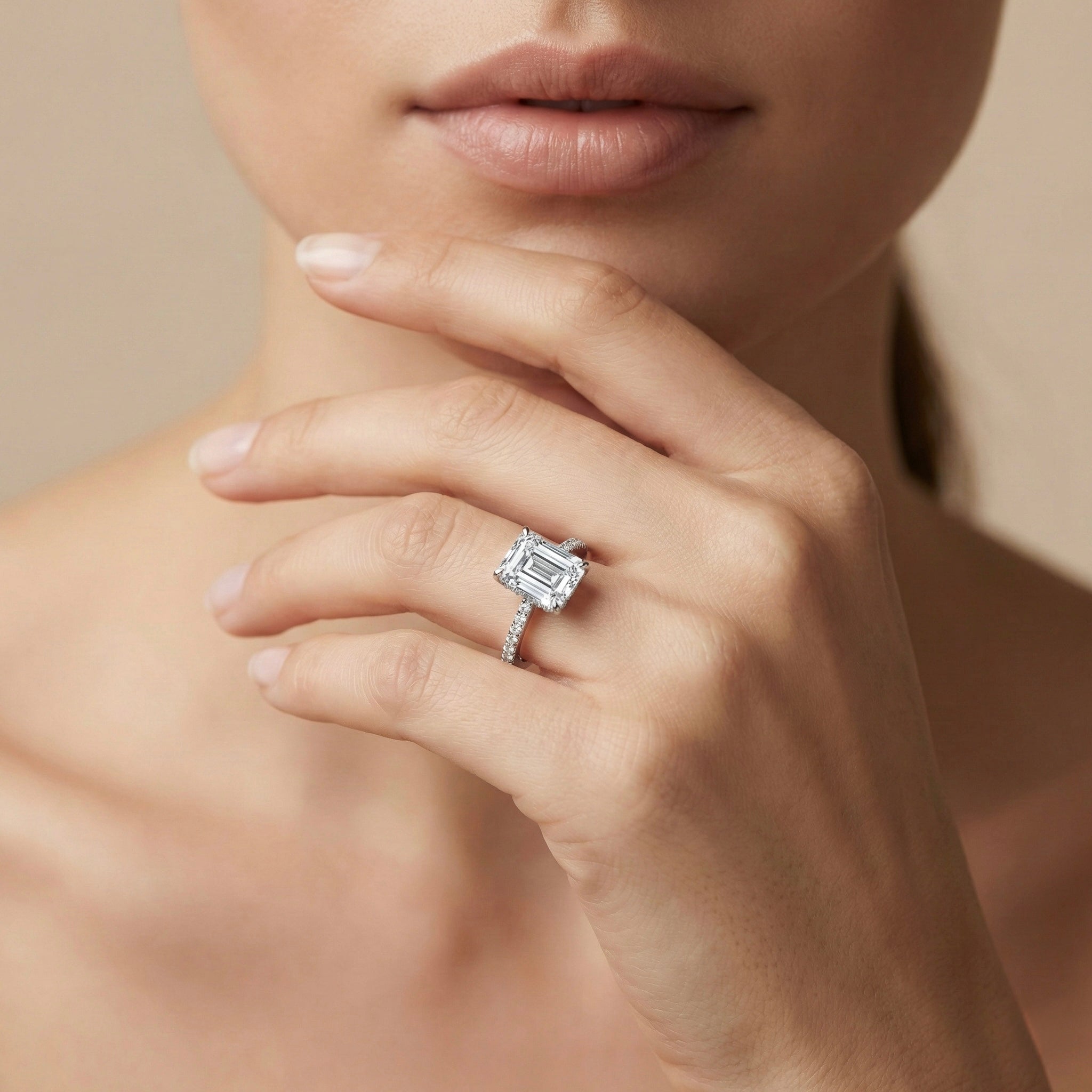 Emerald Cut Solitaire Pave Ring