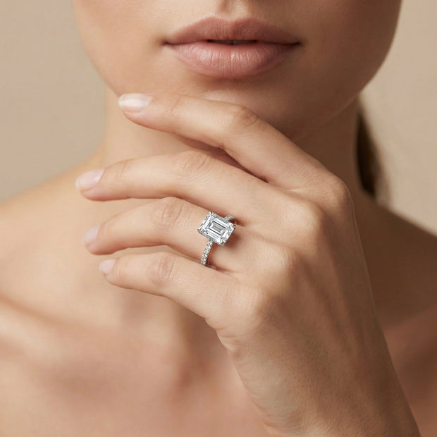 Emerald Cut Solitaire Pave Ring