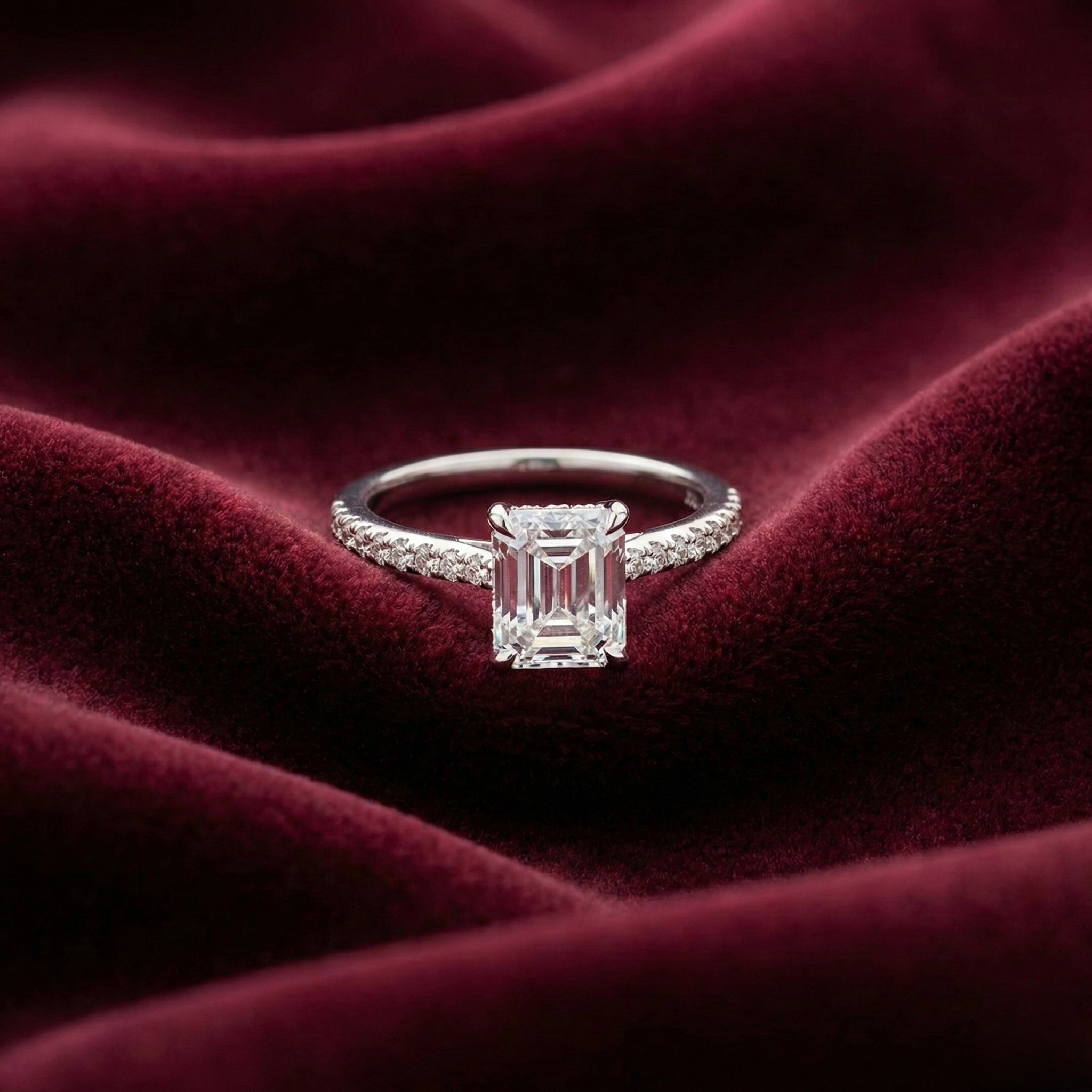 Emerald Cut Solitaire Pave Ring