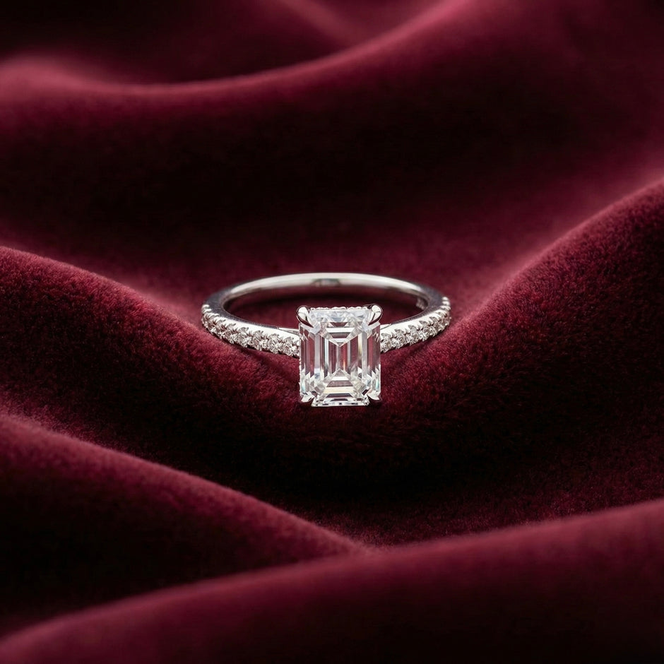 Emerald Cut Solitaire Pave Ring