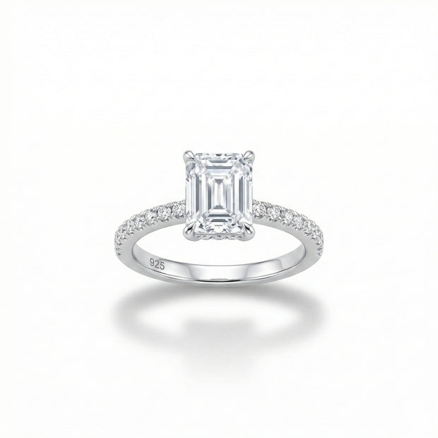 Emerald Cut Solitaire Pave Ring