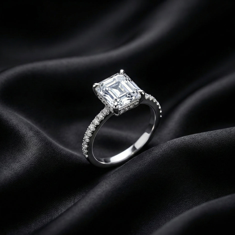 Emerald Cut Solitaire Pave Ring