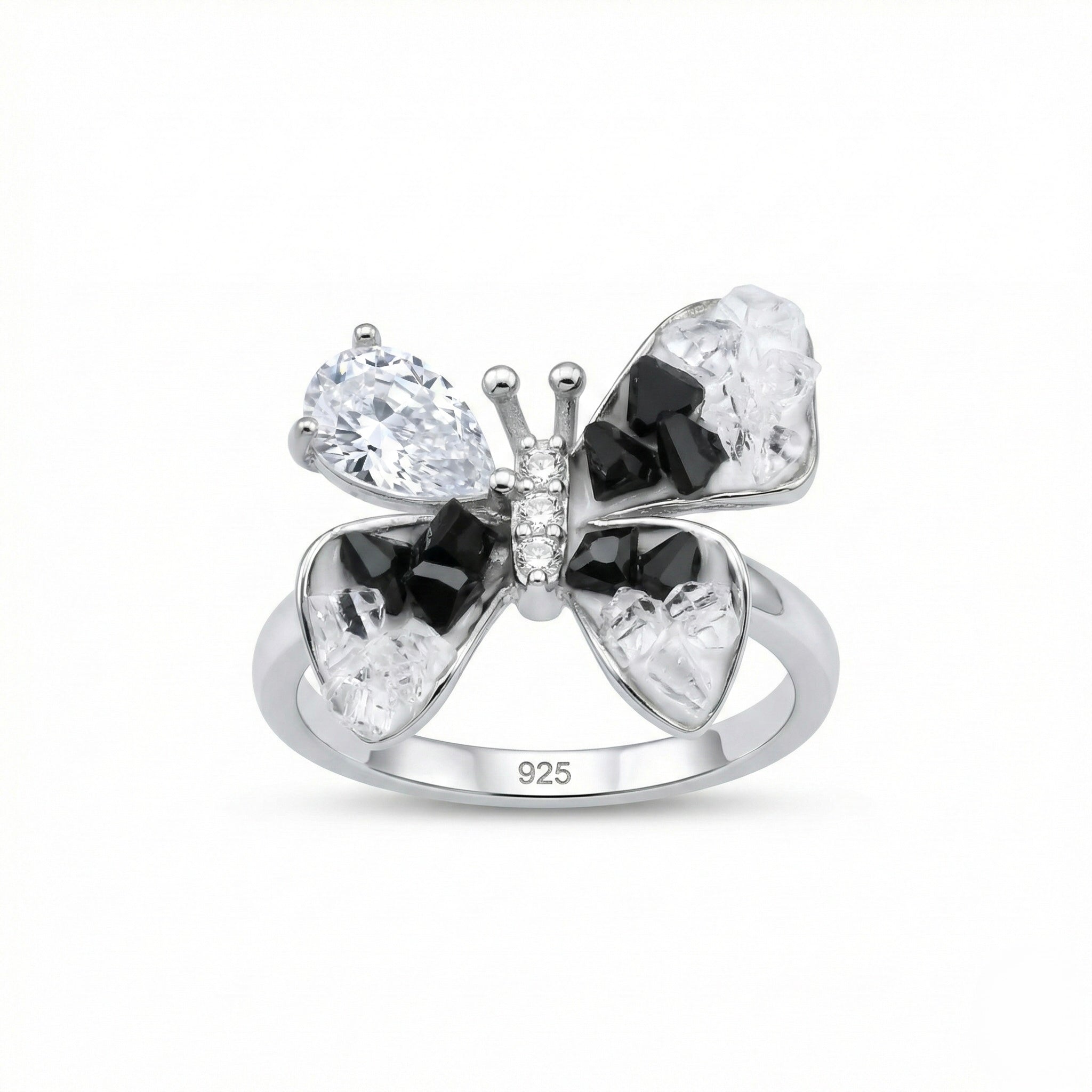 Butterfly Design Dual Tone Stone Ring