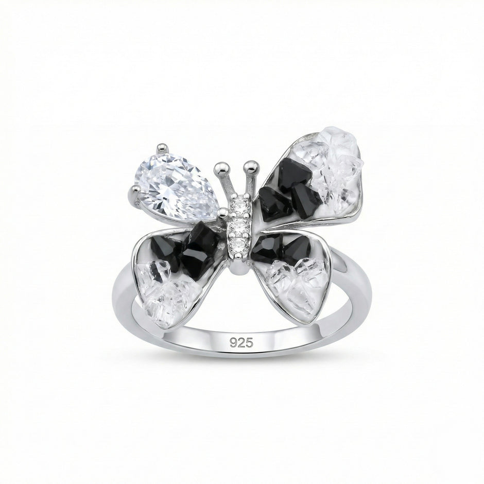 Butterfly Design Dual Tone Stone Ring