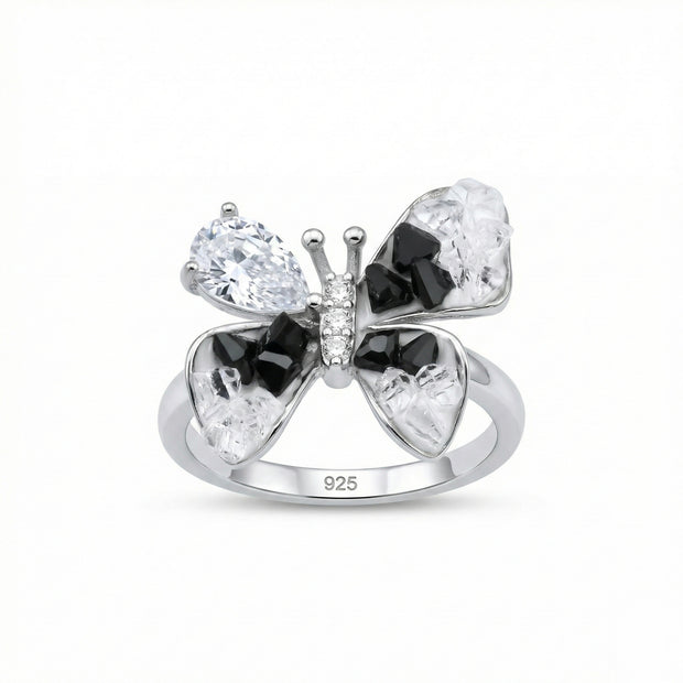 Butterfly Design Dual Tone Stone Ring